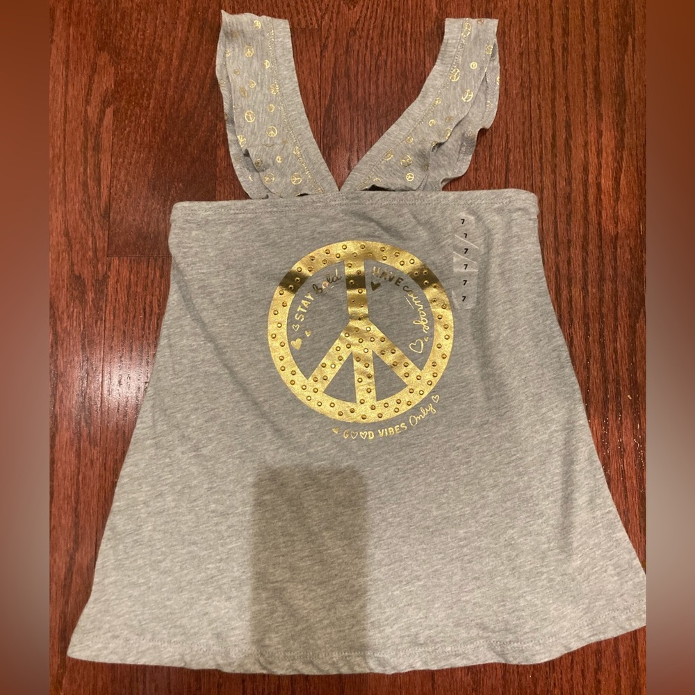 NWT Justice Peace sign tank top sz 7 gray heather/gold